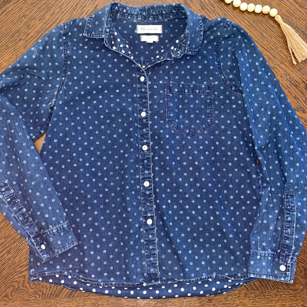 MADEWELL Polka-dot Denim Shirt Size Medium